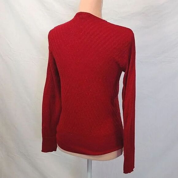 Dana Buchman Red Metallic Gold Chevron Knit Button Up Cardigan Medium - Picture 14 of 15